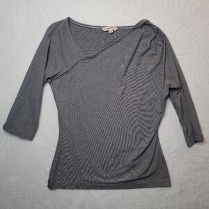 Brooks Brothers Womens Asymmetrical Striped Blouse 3/4 Sleeve Sz S Navy & White